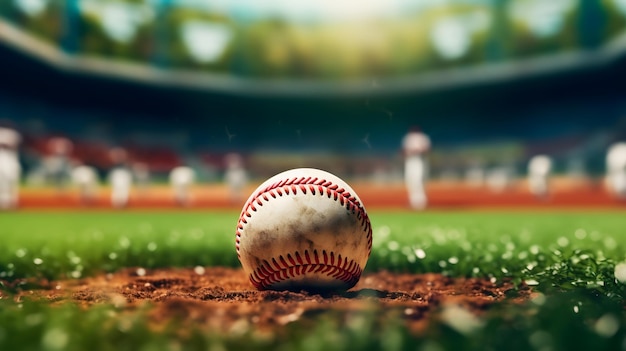 Baseball sur le fond du terrain d'herbe verte