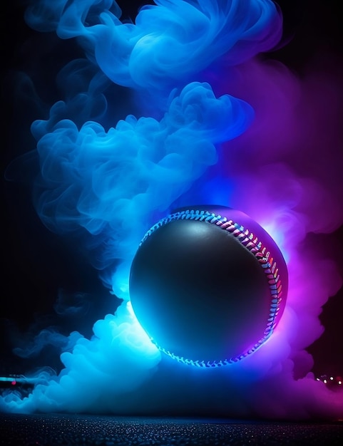 Baseball noir captivant avec de la fumée au néon