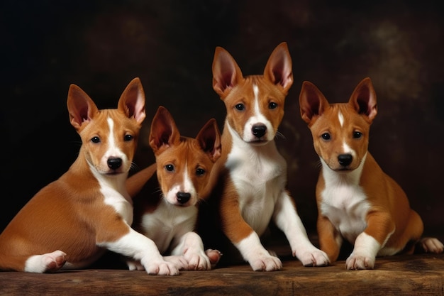 Basenji avec quatre chiots IA générative