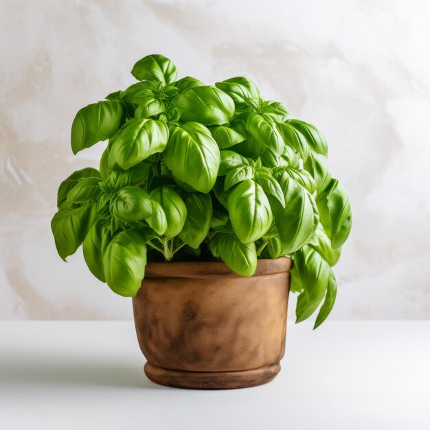 Basilic frais dans un pot de fleurs sur un fond clair IA générative