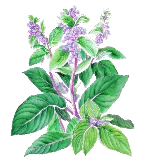 Basilic sacré Ocimum tenuiflorum plante médicinale à fleurs iso