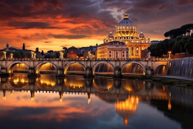 Basilique Saint-Pierre au coucher du soleil Cité du Vatican Rome Italie Cathédrale Saint-Pierre à Rome Italie AI généré