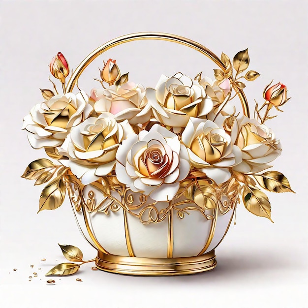 Photo basket d'aquarelle premium avec des fleurs de roses colorées carte d'invitation avec un panier de fleurs