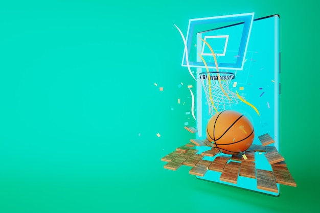 Basket-ball dans un stade de sport avec un smartphone