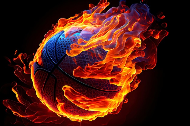 Basket-ball en flammes Generative Ai