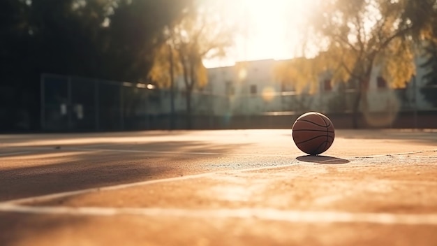 Le basket-ball se trouve sur un terrain de jeu vide. Jeux sportifs amateurs.