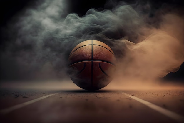 Basket-ball sur le sol du terrain en gros plan dans la fumée Generative AI 7