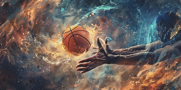 Le basket dans les mains du joueur de basket