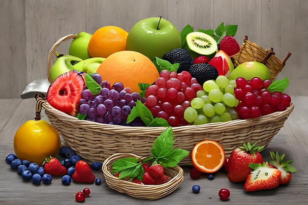 Basket de fruits biologiques, alimentation saine, variété fraîche, dîner de fitness généré par l'intelligence artificielle