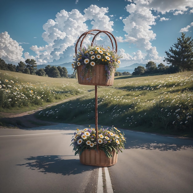 Basket avec sur la route par temps nuageux généré par l'IA