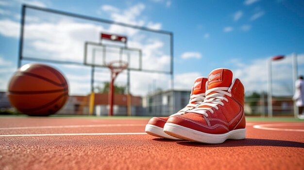 Photo des baskets de basket sur un terrain