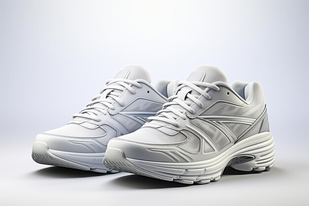 Des baskets blanches sur un fond blanc rendu 3D Mock up