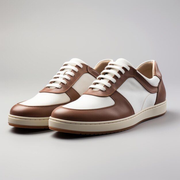 Des baskets brunes et blanches artisanales dans le style néoclassique et Biedermeier.