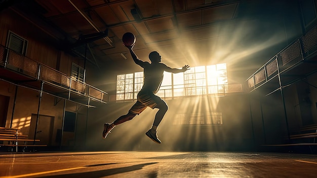 Un basketteur en plein saut