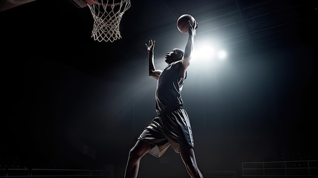 Un basketteur sautant en l'air pour un slam dun
