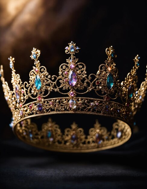 basse clé image de la belle couronne de reine vintage filtré fantaisie période médiévale focalisation sélective ai générative
