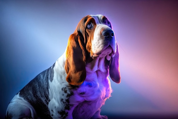 Basset Hound Fond Éclat D'IA Générative Violet Bleu Clair