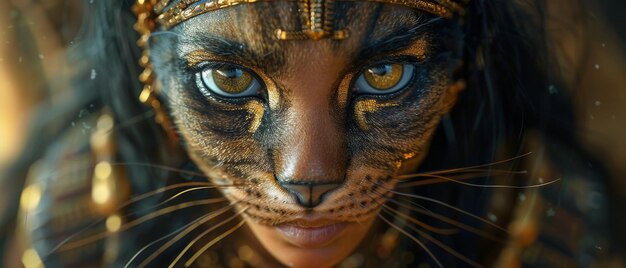 Photo bastet la déesse égyptienne de la guerre femme-chat de l'ancienne égypte avec des bijoux en or