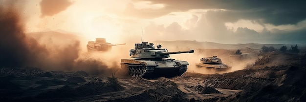 Bataille de chars sur le champ de bataille dans la guerre moderne Illustration de l'IA générative