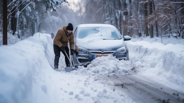 La bataille des éléments Un conducteur défie les conditions météorologiques extrêmes pour éliminer la neige de sa voiture au milieu d'une tempête de neige