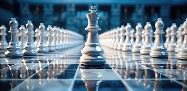 Bataille stratégique d'esprit Match d'échecs intense sur un échiquier rendu 3D Stratégie et concept de compétition