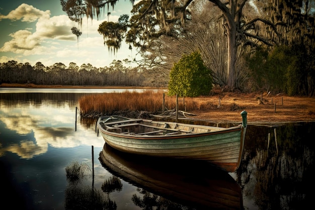 Bateau amarré à terre dans le vieux parc d'hiver