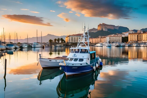 Photo un bateau bleu et blanc