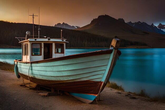 un bateau bleu et blanc