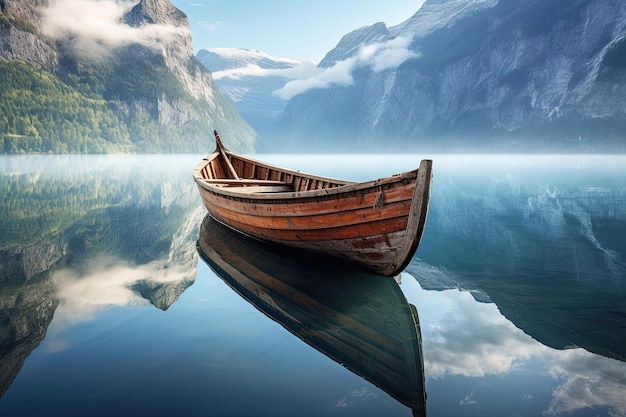 Bateau en bois sur le lac Generative AI