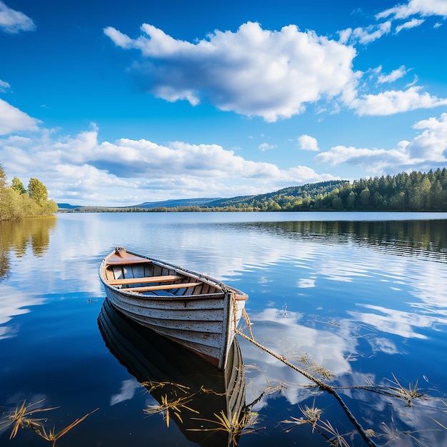 Un bateau en bois sur un lac généré par l'IA