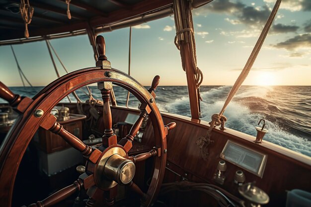 Photo un bateau en bois traversant la mer