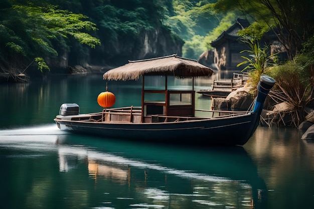 Un bateau avec une cabane à l'avant