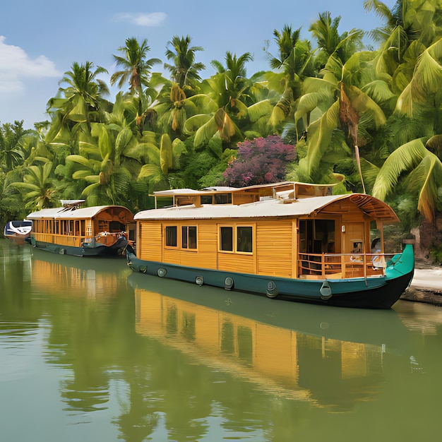 un bateau avec une cabine jaune est assis dans l'eau