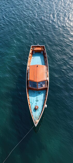 Photo un bateau avec une coque en bois est assis dans l'eau