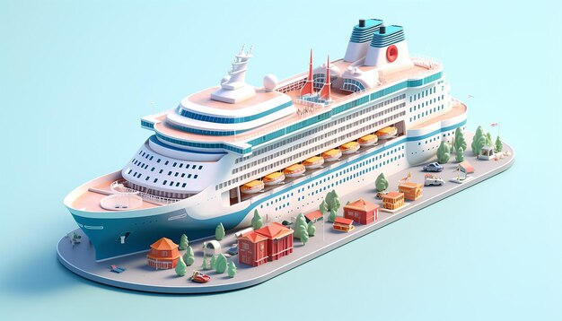 un bateau de croisière centre isométrique style argile 3 d fond blanc