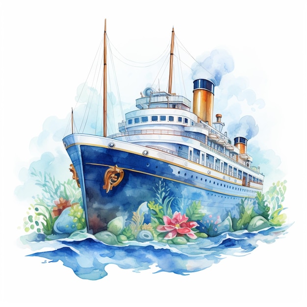 Bateau de croisière en style aquarelle