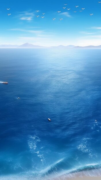 un bateau dans l'océan avec des montagnes en arrière-plan