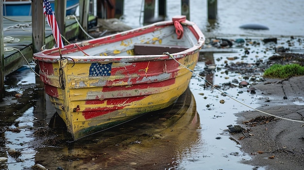 Photo un bateau avec un drapeau américain sur le côté