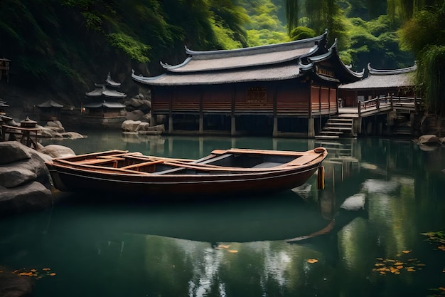 Un bateau sur l'eau avec un bateau dans l'eau