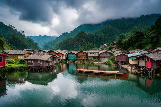 Un bateau sur l'eau dans un village