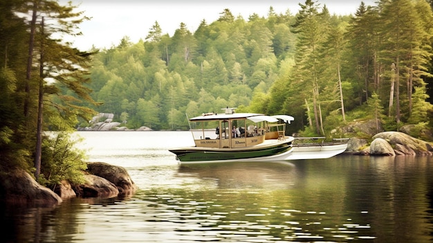 Photo un bateau sur l'eau avec un homme au chapeau sur le dos