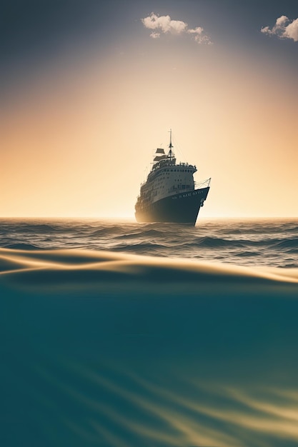 Un bateau sur l'eau avec le mot croisière sur le côté