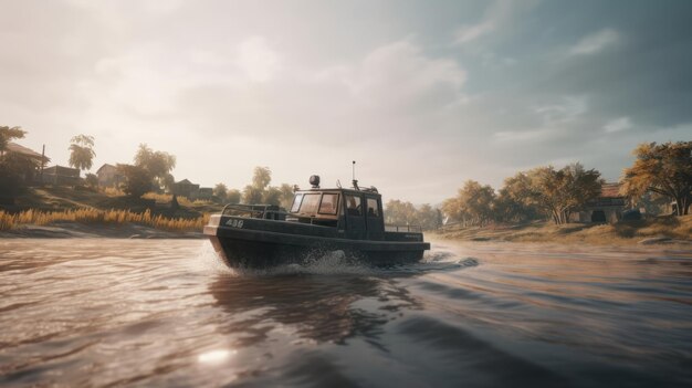 Un bateau sur l'eau avec le mot police dessus