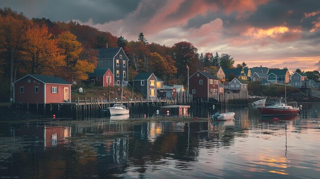 Photo un bateau est amarré au quai et le soleil se couche.