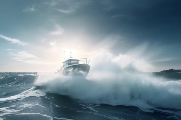 Un bateau flottant sur les grandes vagues de l'océan Génère ai