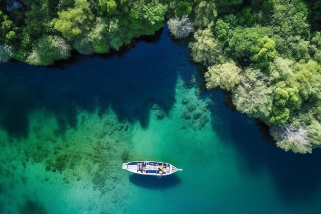 Photo un bateau flotte dans l'eau avec les mots le mot sur le fond