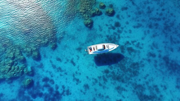 Photo un bateau flotte dans l'eau avec une surface d'eau bleue