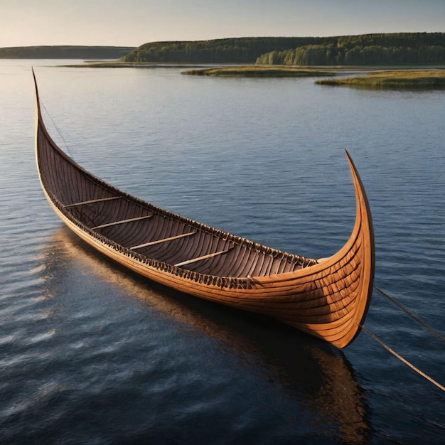 un bateau flotte sur l'eau avec une longue queue