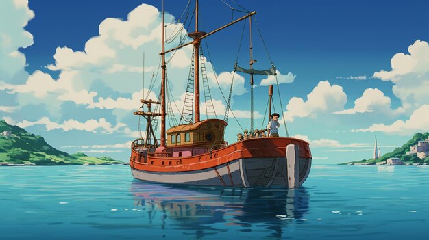 Photo le bateau inspiré de ghibli 8k serenity