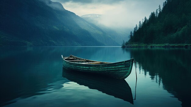 Un bateau sur le lac au crépuscule